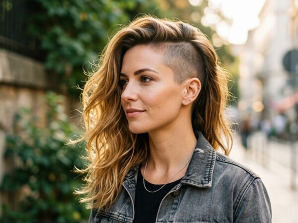 Sidecut für Frauen mittellange Haare mutige Frisur zwischen Rock-Chic und Eleganz