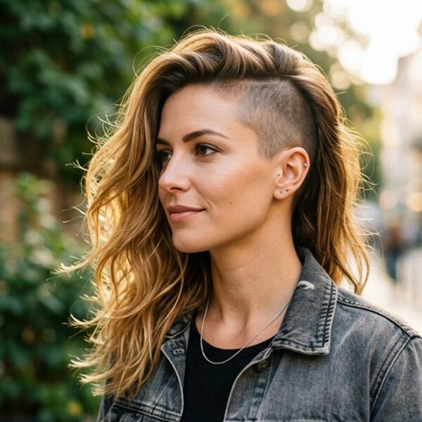 Sidecut für Frauen mittellange Haare mutige Frisur zwischen Rock-Chic und Eleganz